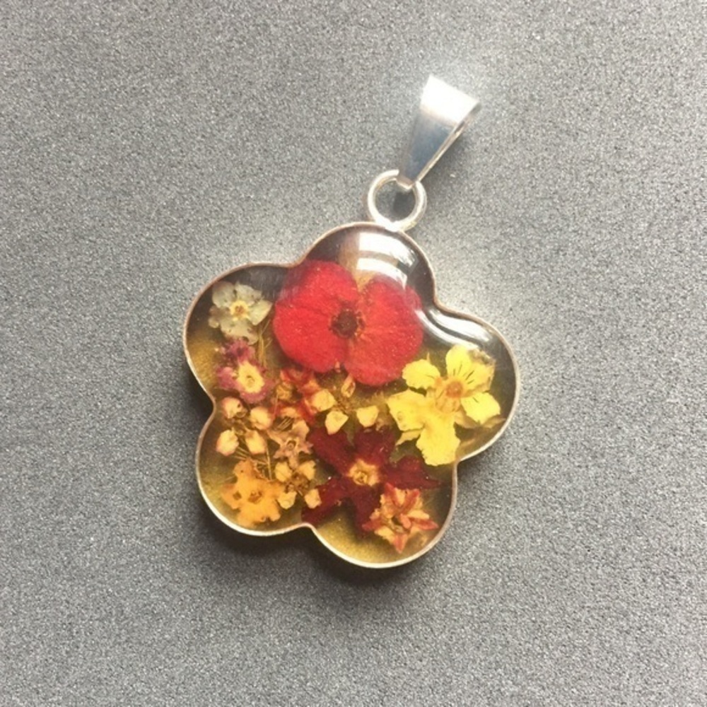 UNIQUE Dried Flowers in Sterling Silver Pendant